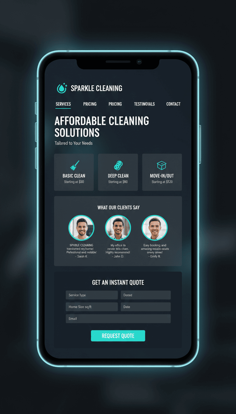 Cleaning service website with quote request feature